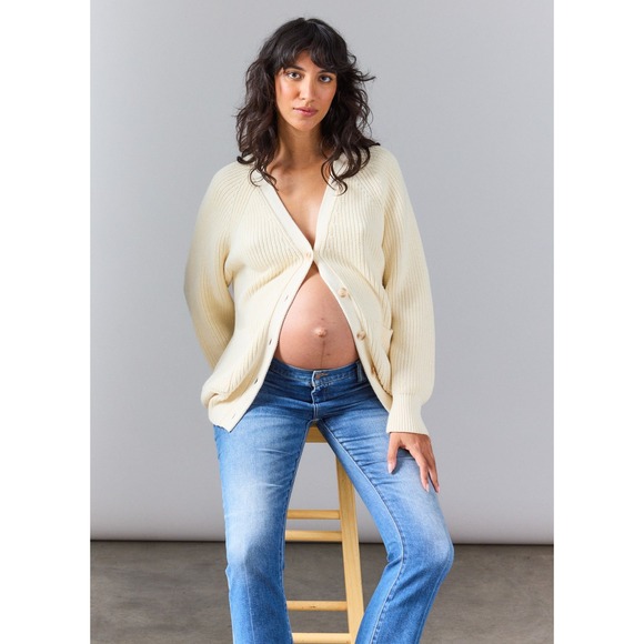 HATCH Women's 100% Cotton Marlow Cardigan Sweater Patch Pockets Cream Maternity - Picture 1 of 12